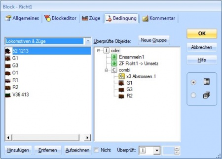 Zuordnung der abrollenden Wagen in die Richtungsgleise